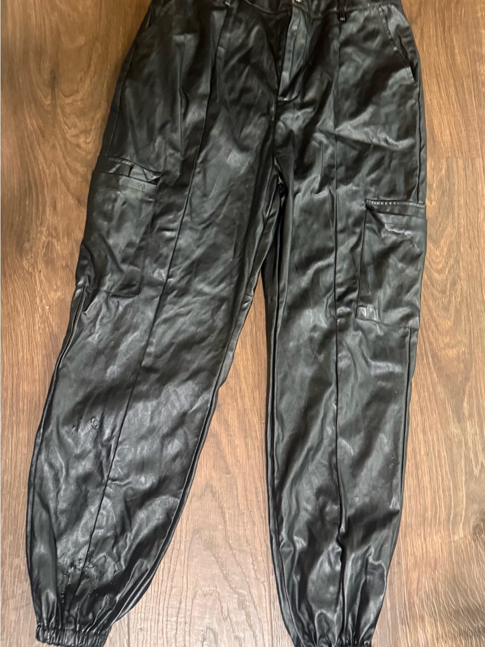 Nasty Gal Black Faux Leather Cargo Joggers
